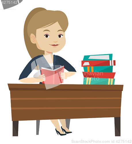 Image of Student reading book vector illustration.