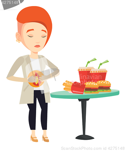 Image of Woman suffering from heartburn vector illustration