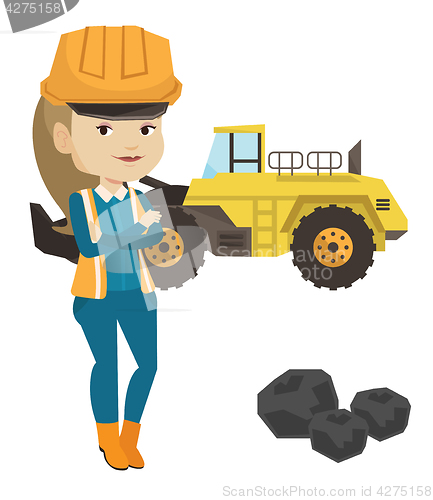 Image of Miner with a big excavator on background.