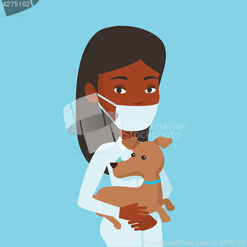 Image of Veterinarian with dog in hands vector illustration