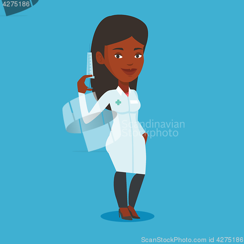 Image of Doctor holding syringe vector illustration.