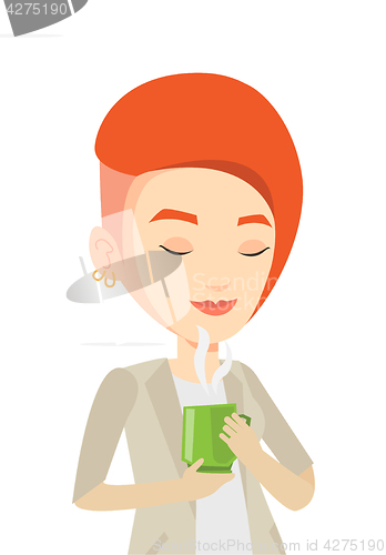 Image of Woman enjoying cup of coffee vector illustration