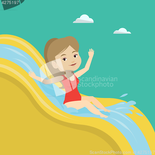 Image of Woman riding down waterslide vector illustration.