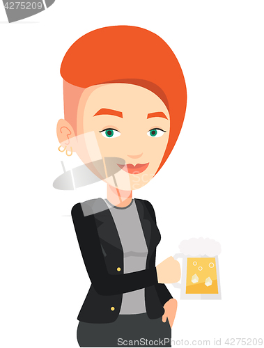 Image of Woman drinking beer vector illustration.