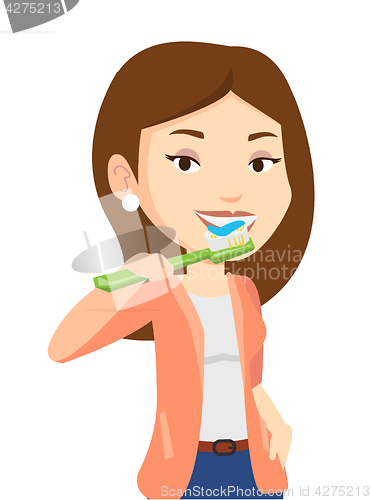 Image of Woman brushing her teeth vector illustration.