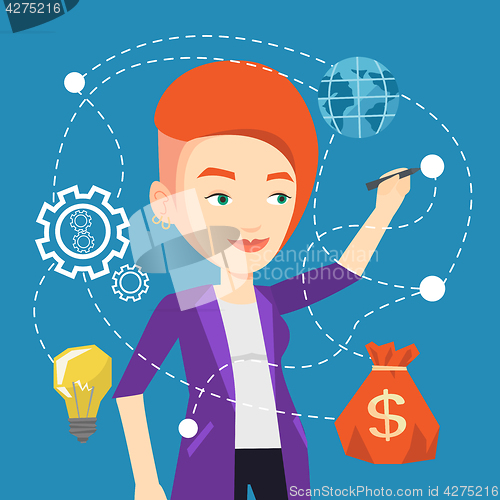 Image of Woman writing cloud computing on virtual screen.