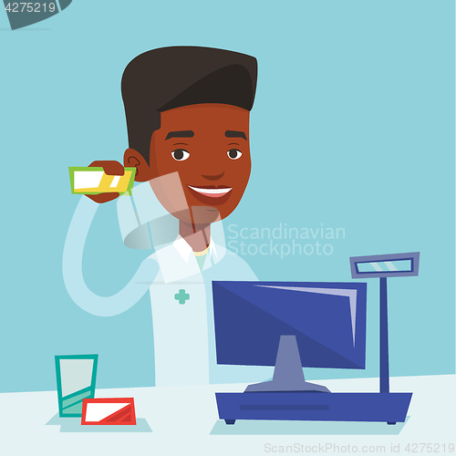 Image of Pharmacist showing some medicine.