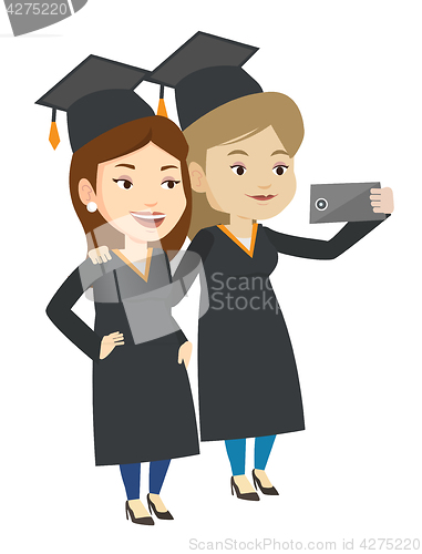 Image of Graduates making selfie vector illustration.