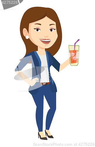 Image of Woman drinking cocktail vector illustration.