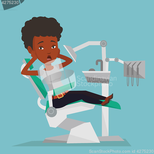 Image of Scared patient in dental chair vector illustration