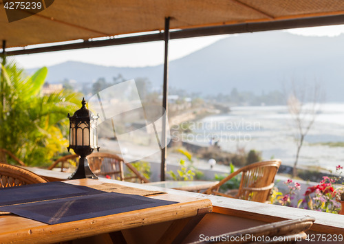 Image of Wooden cafe table