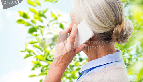 Image of close up of senior woman calling on smartphone