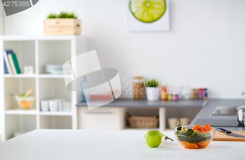 Image of modern home kitchen interior with food on table