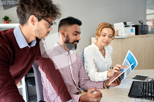 Image of business team with tablet pc and papers in office