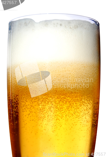 Image of Glass of beer close-up with froth