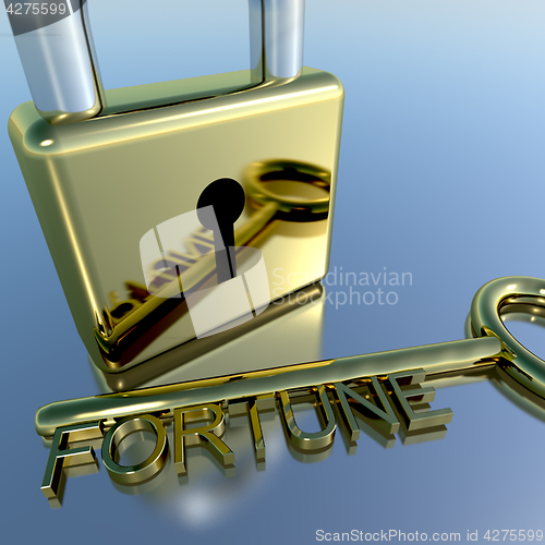 Image of Padlock With Fortune Key Showing Luck Success And Riches