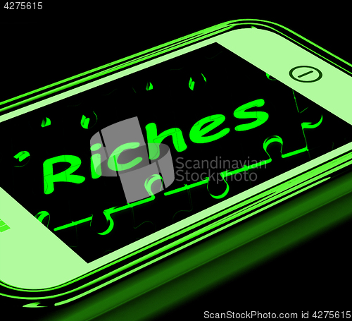 Image of Riches On Smartphone Showing Wealth