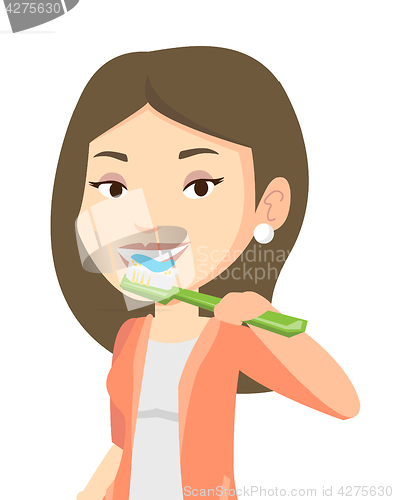 Image of Woman brushing her teeth vector illustration.