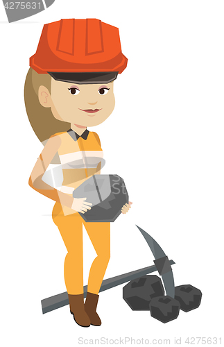 Image of Miner holding coal in hands vector illustration.