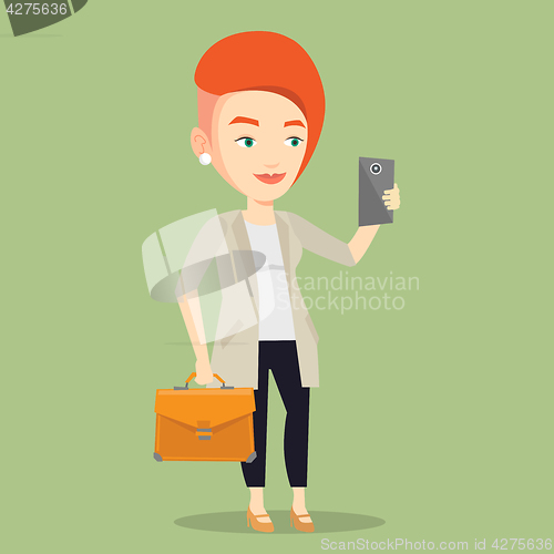 Image of Business woman making selfie vector illustration.