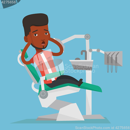 Image of Scared patient in dental chair vector illustration