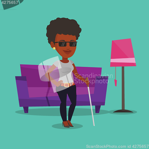 Image of Blind woman with stick vector illustration.