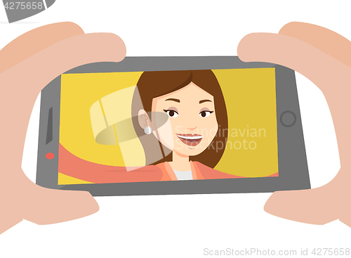 Image of Young woman making selfie vector illustration.