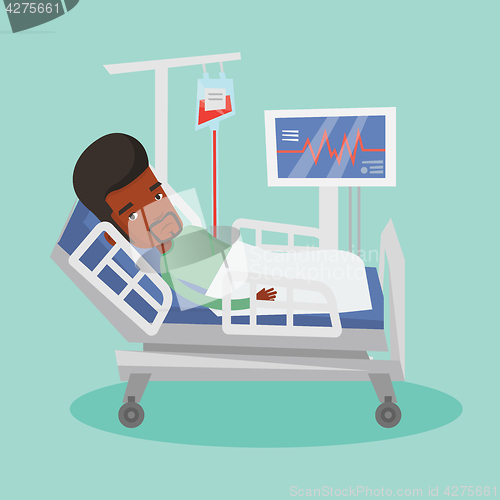 Image of Man lying in hospital bed vector illustration.