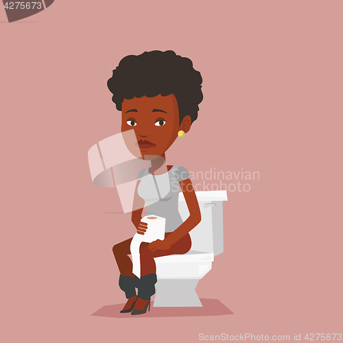 Image of Woman suffering from diarrhea or constipation.
