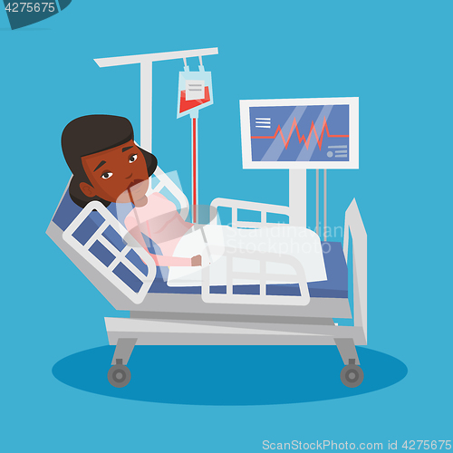 Image of Woman lying in hospital bed vector illustration.