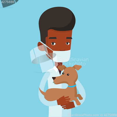 Image of Veterinarian with dog in hands vector illustration