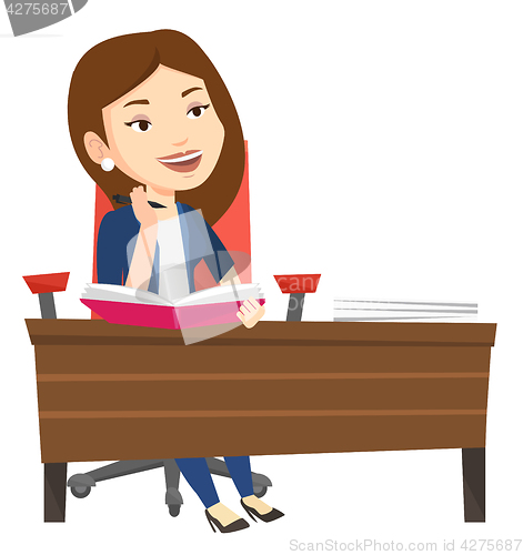 Image of Student writing at the desk vector illustration.