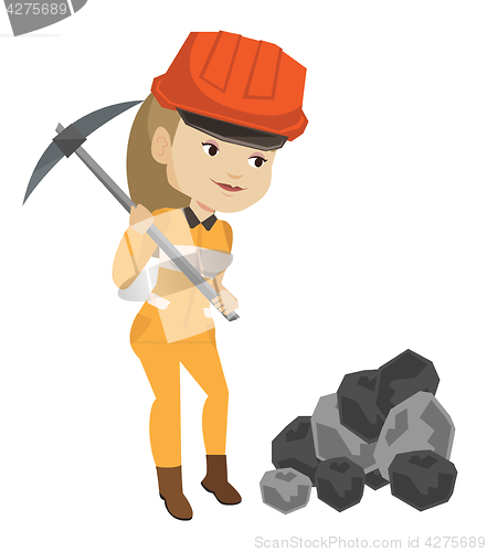 Image of Miner working with pickaxe vector illustration.