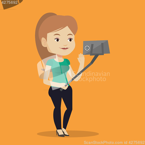 Image of Woman making selfie vector illustration.
