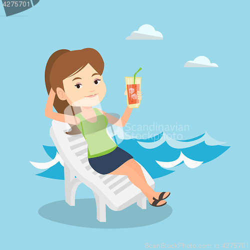 Image of Woman relaxing on beach chair vector illustration.