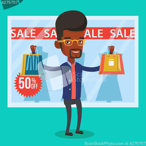 Image of Man shopping on sale vector illustration.