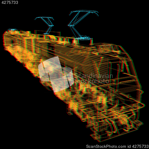 Image of train.3D illustration. Anaglyph. View with red/cyan glasses to s