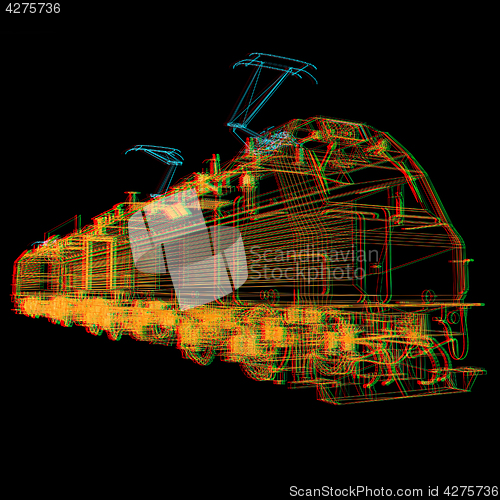 Image of train.3D illustration. Anaglyph. View with red/cyan glasses to s