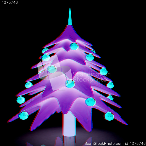 Image of Christmas tree. 3d illustration. Anaglyph. View with red/cyan gl