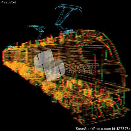 Image of train.3D illustration. Anaglyph. View with red/cyan glasses to s