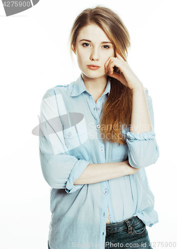 Image of cute young pretty girl thinking on white background isolated clo