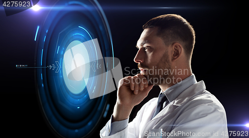 Image of doctor or scientist with virtual projection