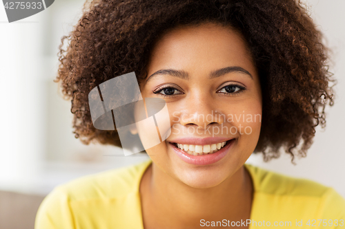 Image of close up of happy african young woman face