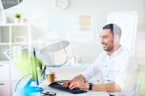 Image of businessman typing on computer keyboard at office