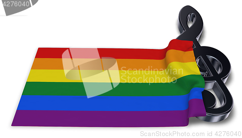 Image of clef symbol and rainbow flag - 3d rendering