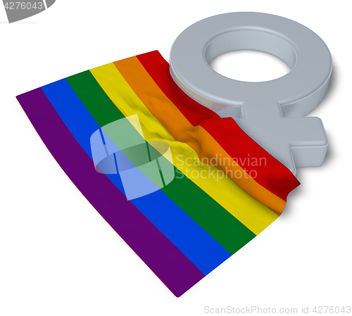 Image of female symbol and rainbow flag - 3d rendering