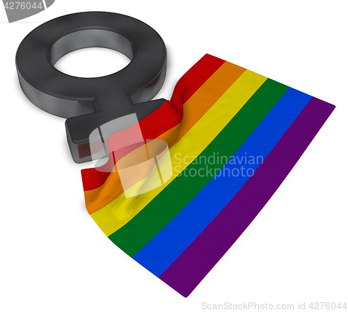 Image of female symbol and rainbow flag - 3d rendering