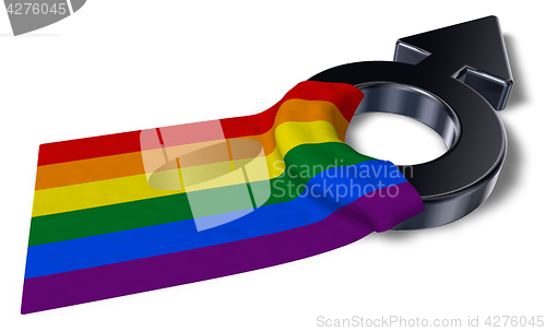 Image of male symbol and rainbow flag - 3d rendering