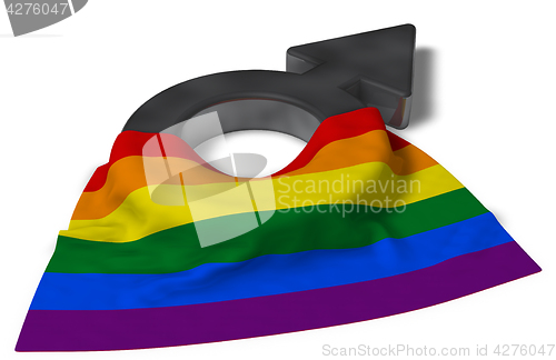 Image of male symbol and rainbow flag - 3d rendering