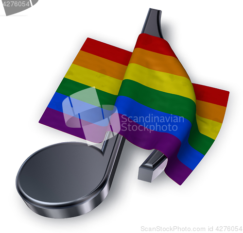 Image of music note symbol and rainbow flag - 3d rendering